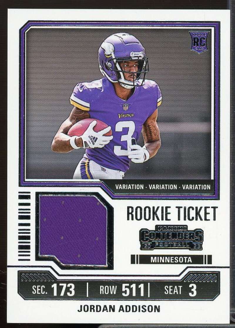 Jordan Addison 2023 Panini Contenders Rookie Ticket Swatches Variations #20  Image 1