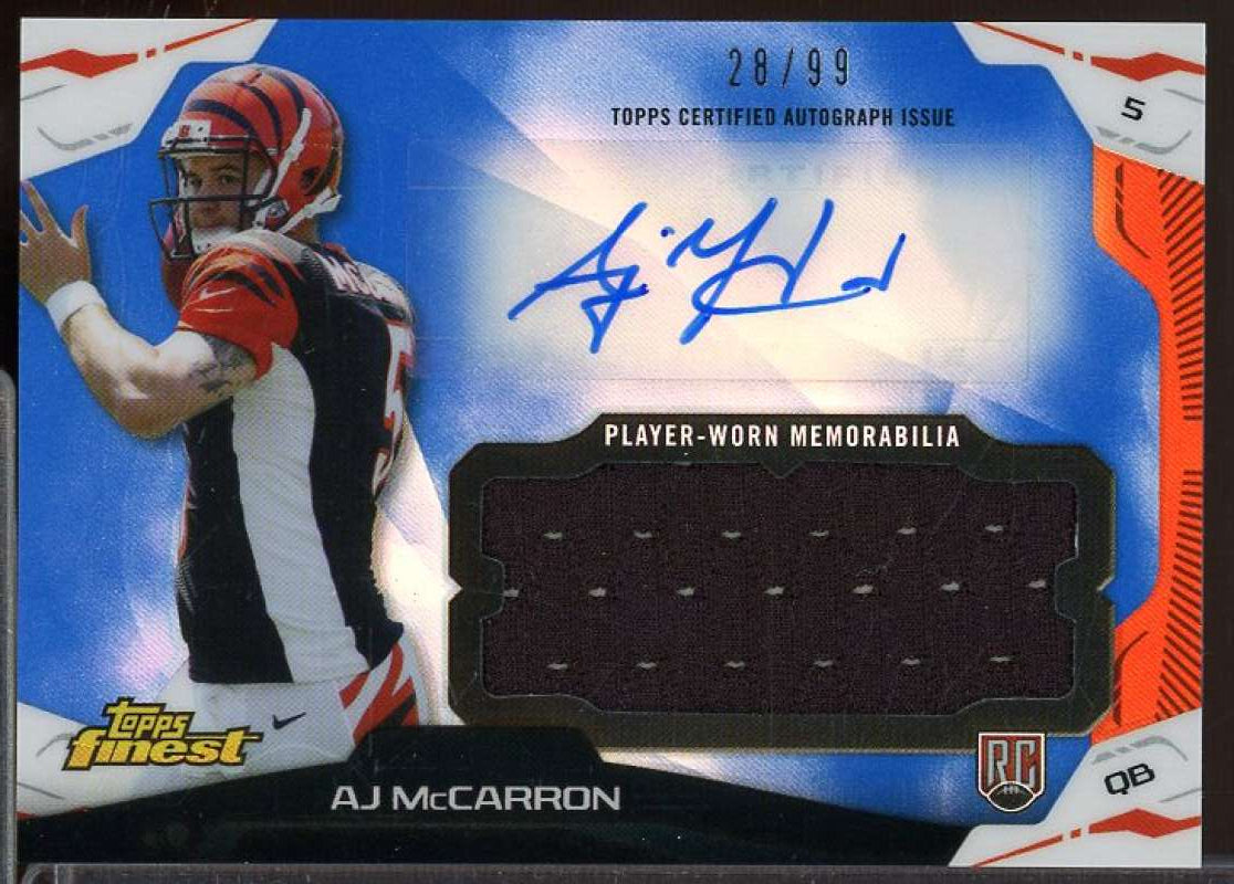 A.J. McCarron Rookie 2014 Finest Jumbo Jersey Autographs Blue Refractors #AJRAM  Image 1