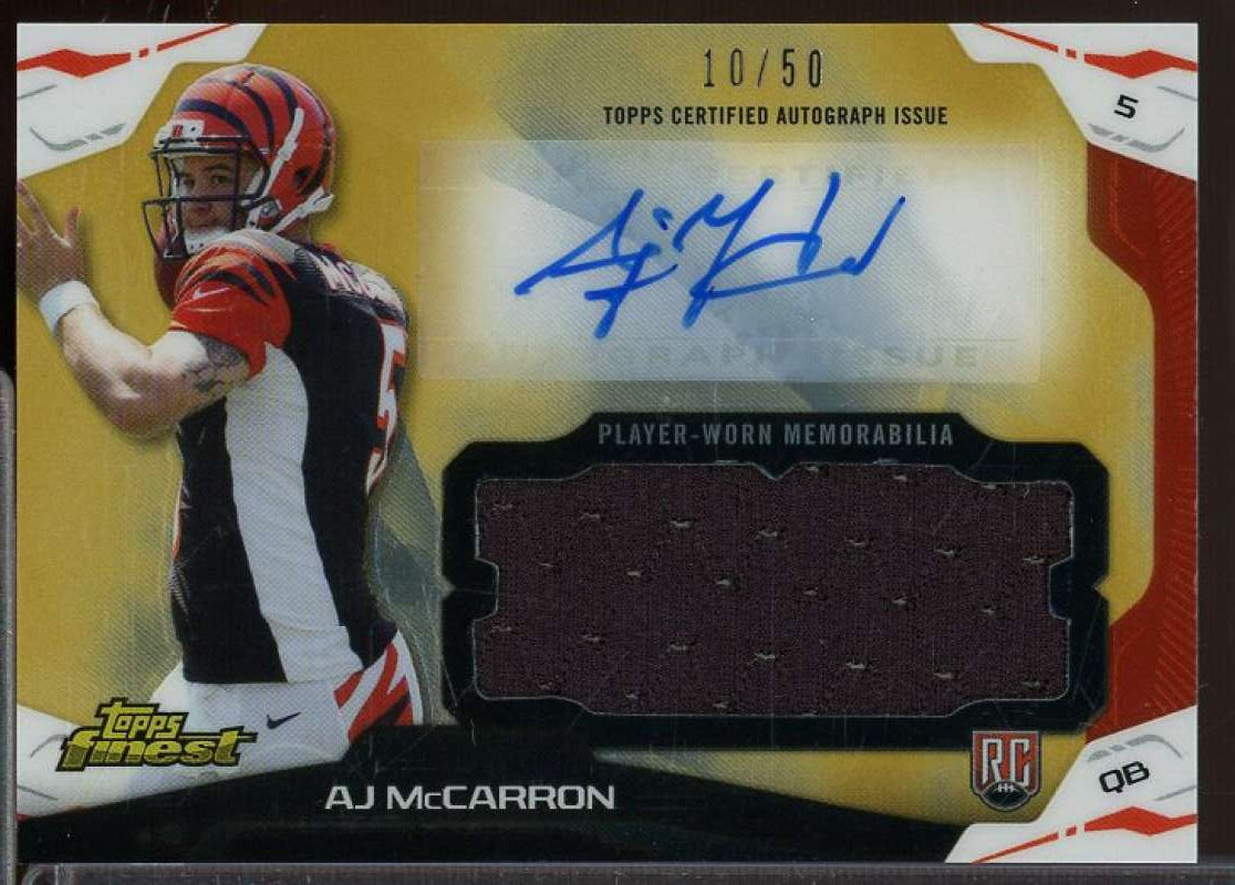 A.J. McCarron Rookie 2014 Finest Jumbo Jersey Autographs Gold Refractors #AJRAM  Image 1