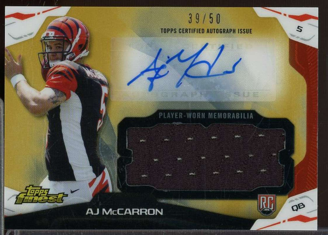 A.J. McCarron Rookie 2014 Finest Jumbo Jersey Autographs Gold Refractors #AJRAM  Image 1