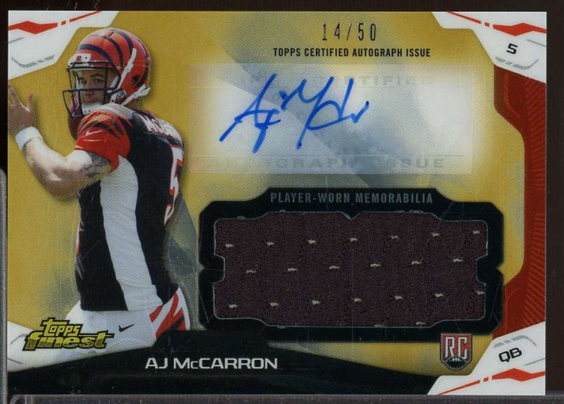 A.J. McCarron Rookie 2014 Finest Jumbo Jersey Autographs Gold Refractors #AJRAM  Image 1