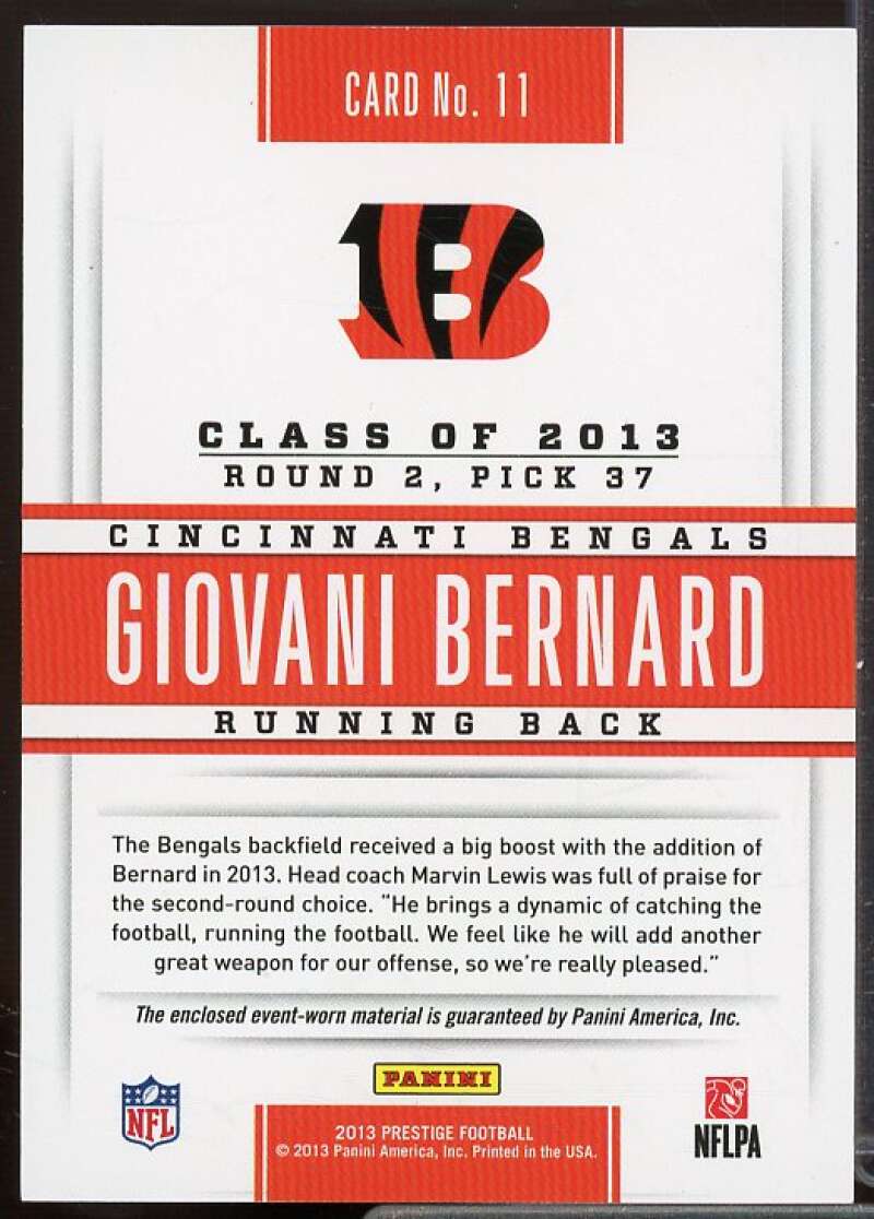 Giovani Bernard Rookie Card 2013 Prestige Prestigious Picks Materials Gold #11  Image 2