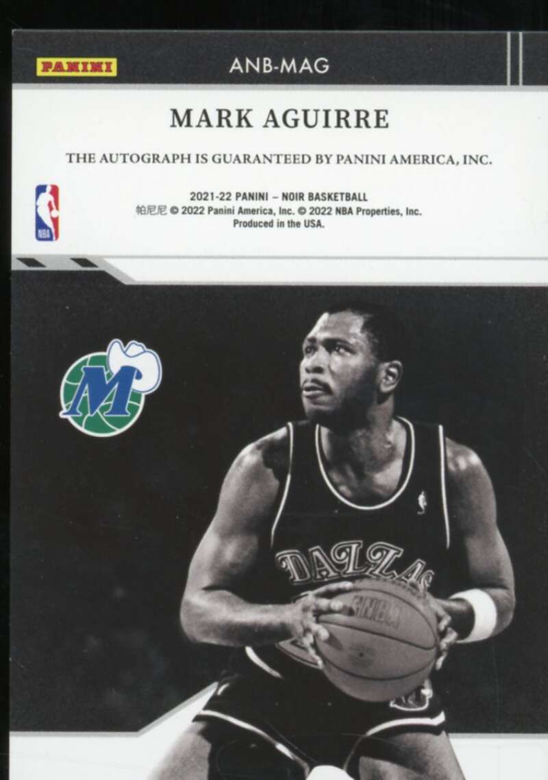 Mark Aguirre Card 2021-22 Panini Noir Black and White Autographs #15  Image 2