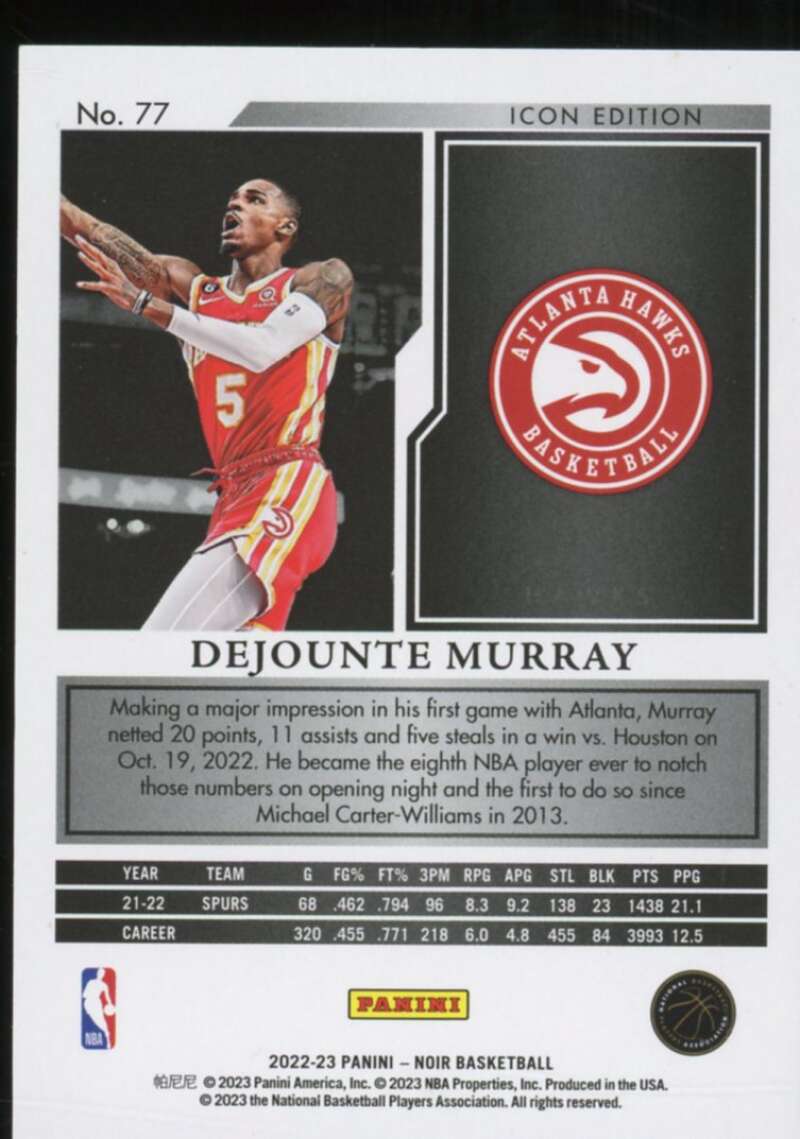 Dejounte Murray Card 2022-23 Panini Noir #77  Image 2