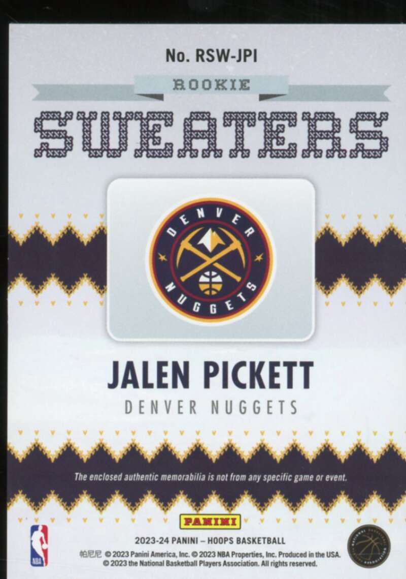 Jalen Pickett Rookie Card 2023-24 Hoops Rookie Sweaters #15  Image 2