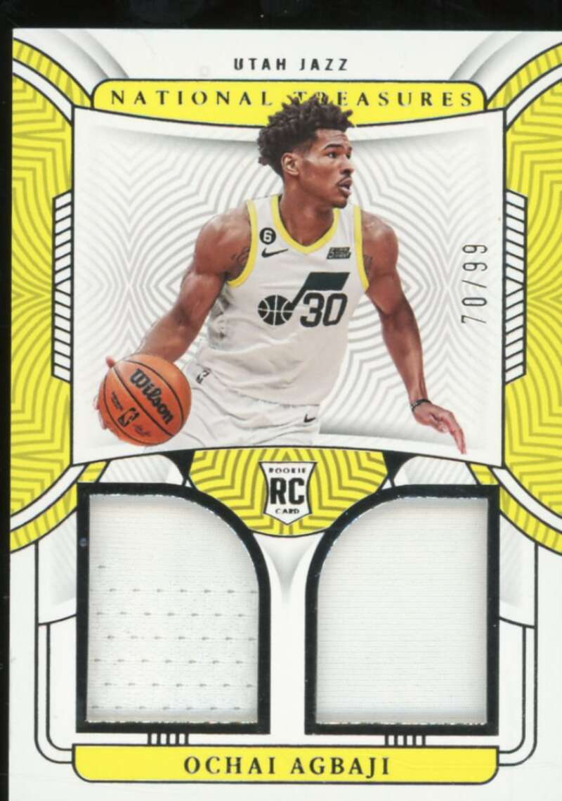 Ochai Agbaji Rookie 2022-23 Panini National Treasures Rookie Dual Materials #19  Image 1