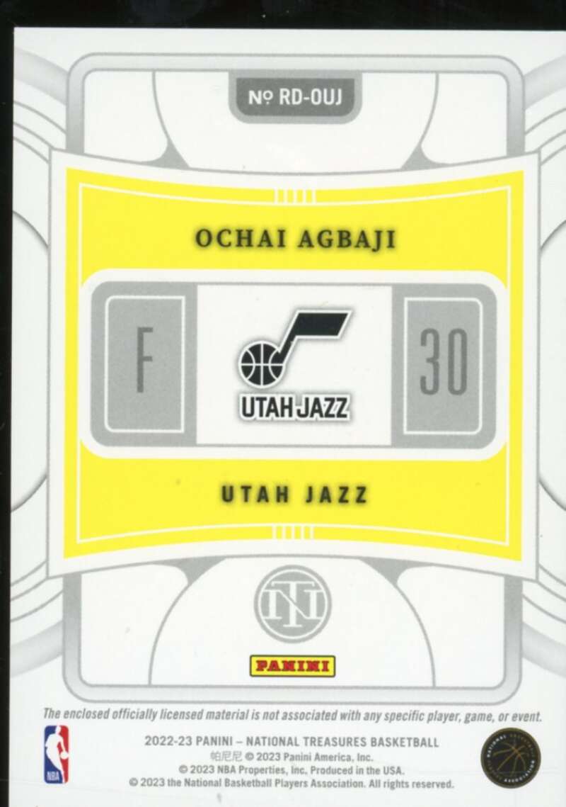 Ochai Agbaji Rookie 2022-23 Panini National Treasures Rookie Dual Materials #19  Image 2