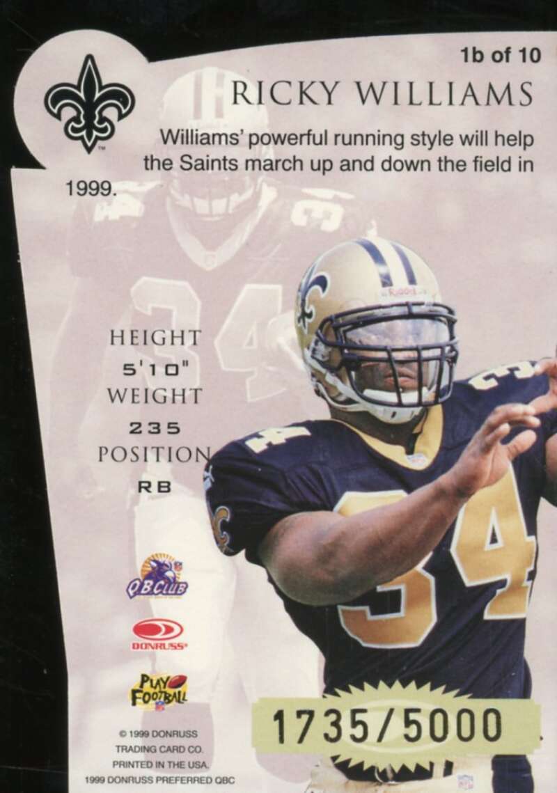 Ricky Williams Rookie Card 1999 Donruss Preferred QBC Chain Reaction #1B  Image 2