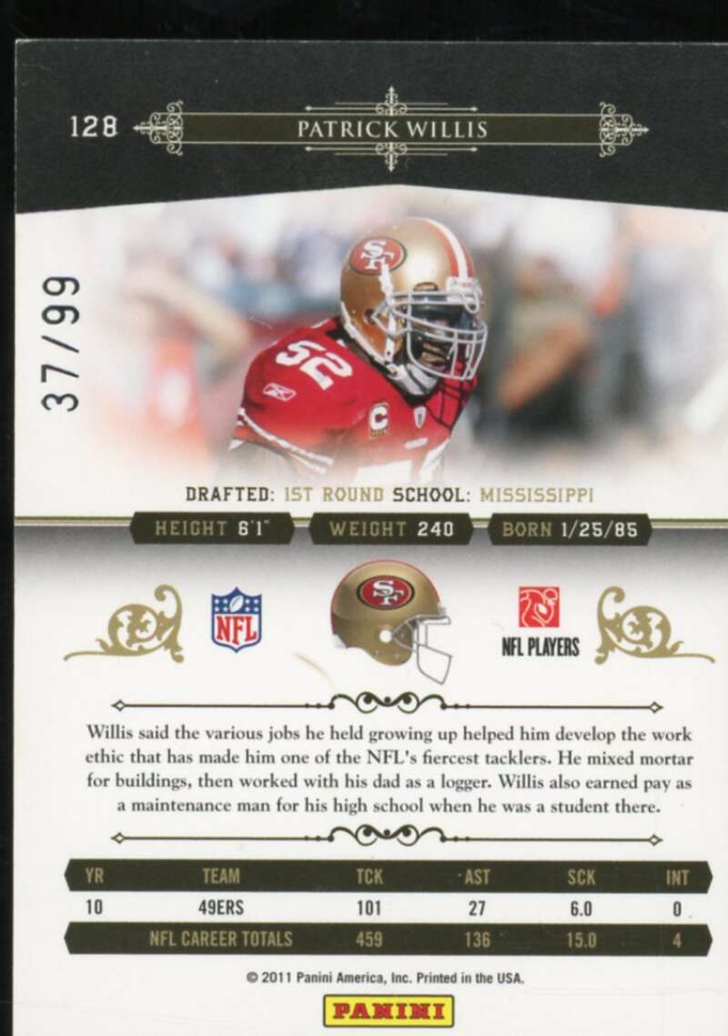 Patrick Willis Card 2010 Playoff National Treasures #128  Image 2