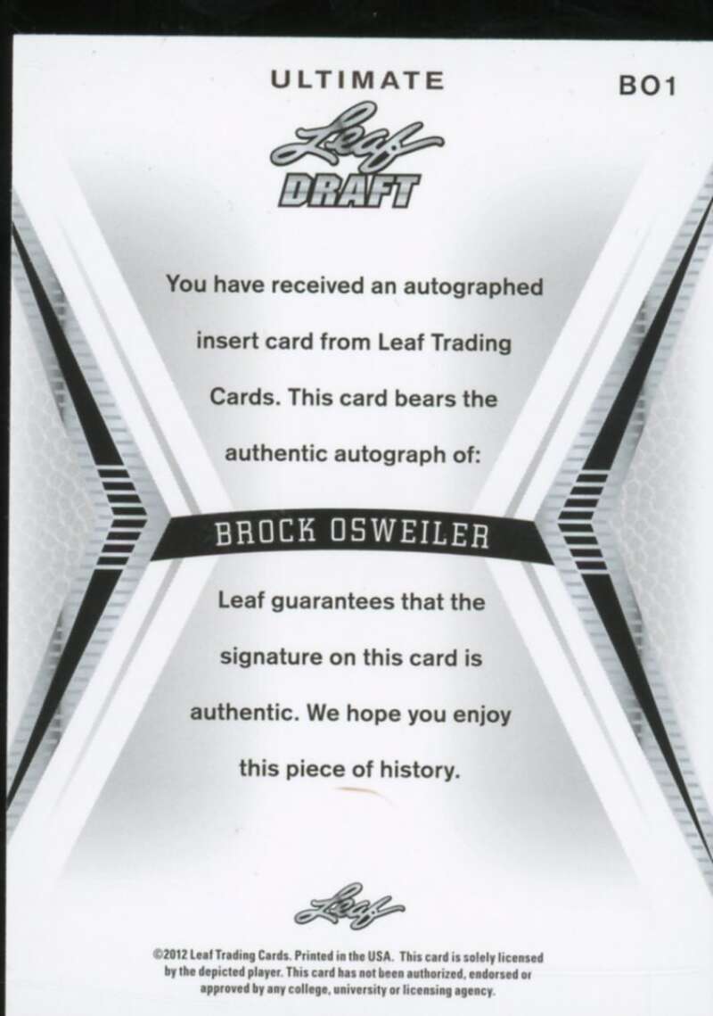 Brock Osweiler Rookie Card 2012 Leaf Ultimate Signature Draft #BO1  Image 2