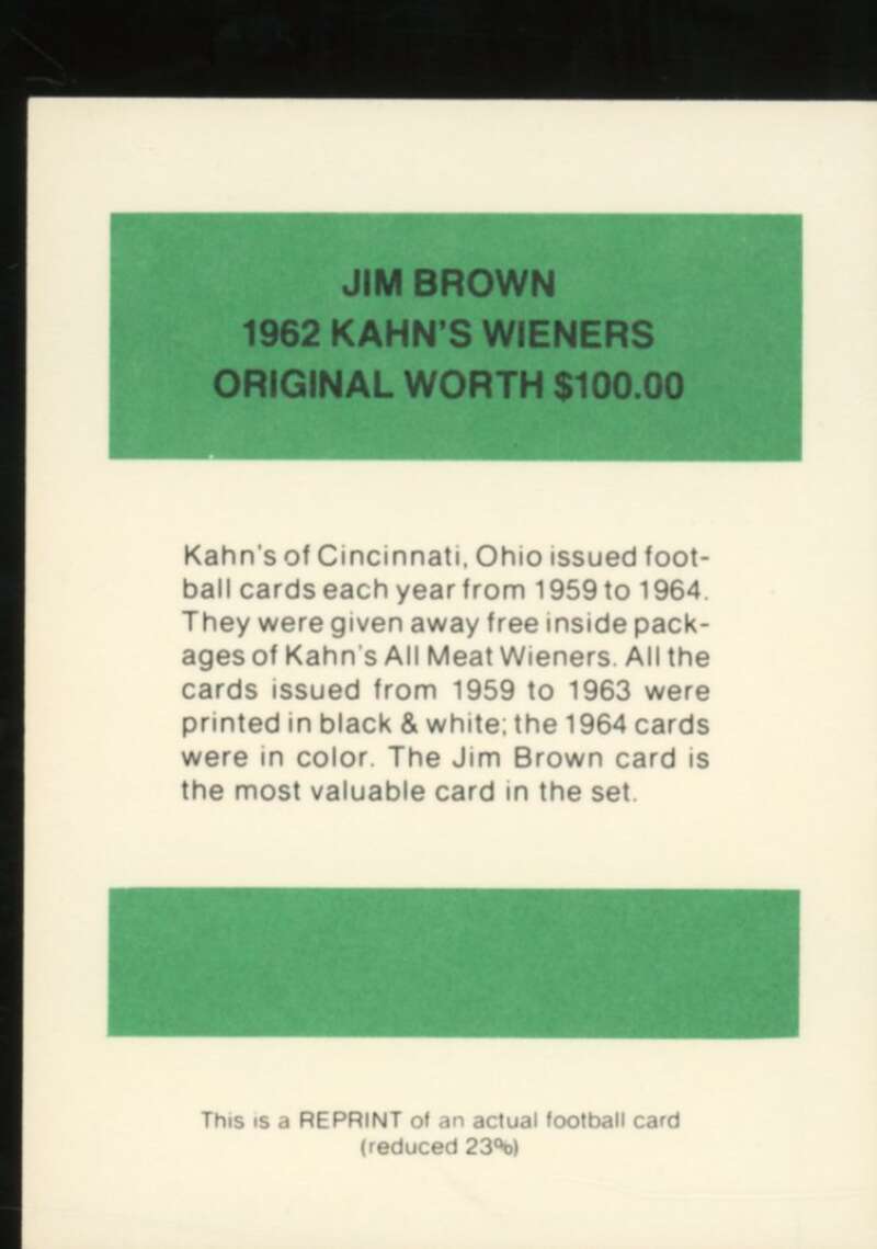 RP Card 1962 Kahn's Weiners Jim Brown #NNO  Image 2