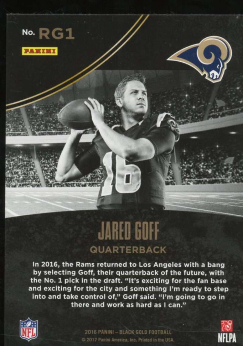 Jared Goff Rookie 2016 Panini Black Gold Rookie Gold Mine Holo White Gold #1  Image 2