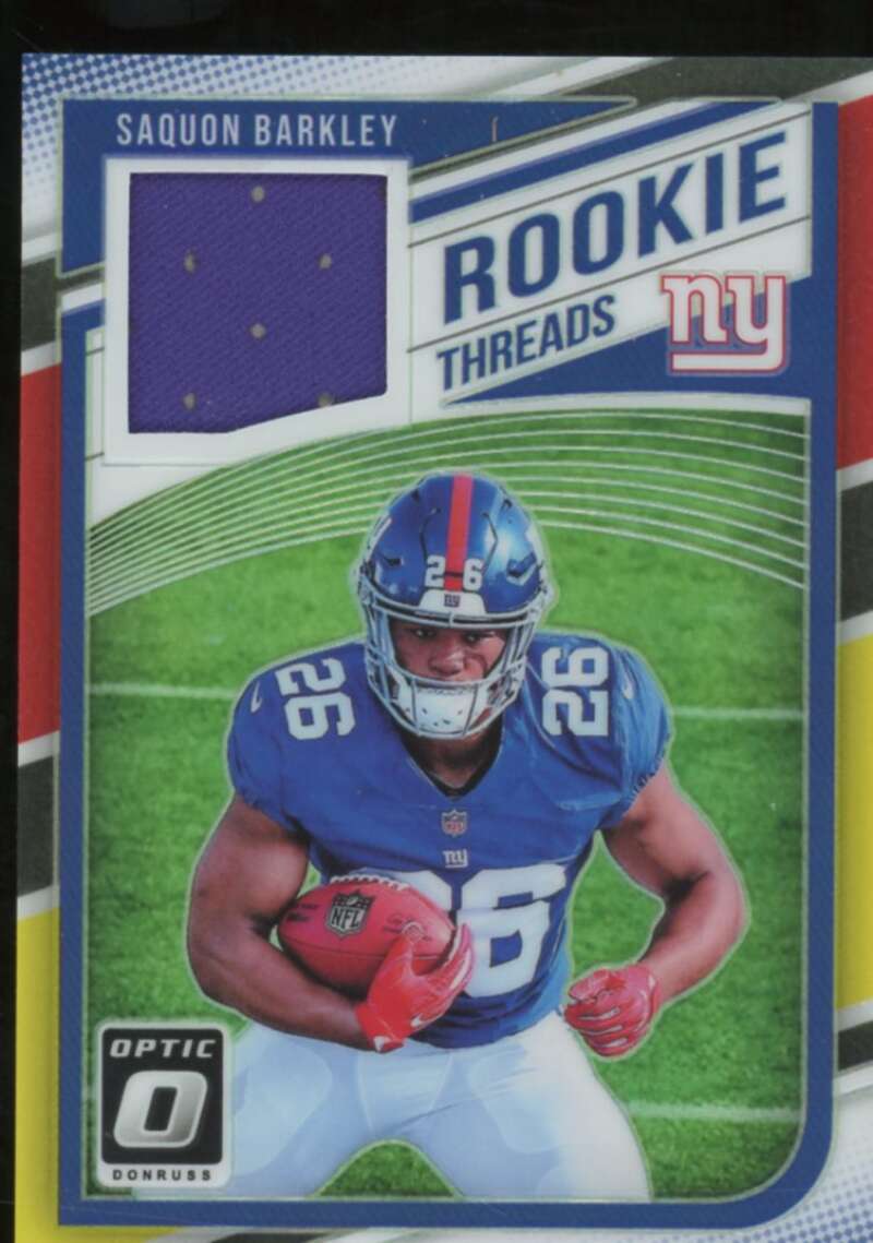 Saquon Barkley Rookie Card 2018 Donruss Optic Rookie Threads Red and Yellow #7  Image 1