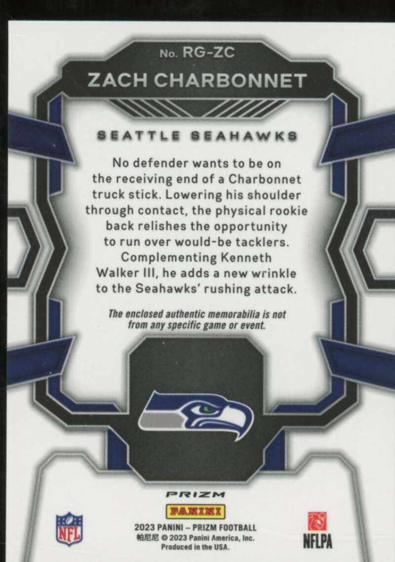 Zach Charbonnet Rookie 2023 Panini Prizm Rookie Gear Prizms Neon Green Pulsar #8  Image 2