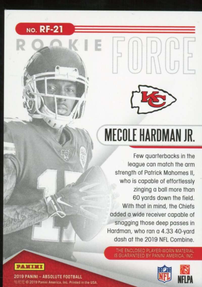 Mecole Hardman Jr. Rookie Card 2019 Absolute Rookie Force Jerseys #21  Image 2