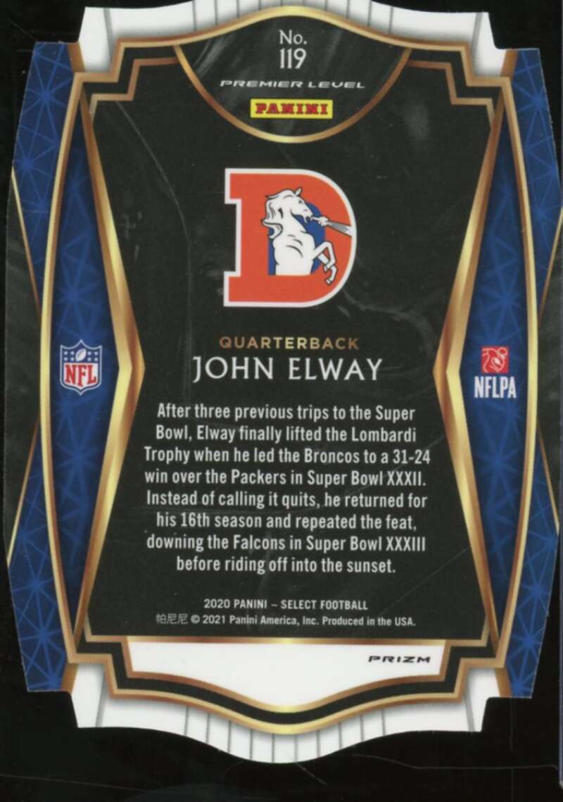 John Elway Card 2020 Select Prizm Tri Color Die Cut #119  Image 2