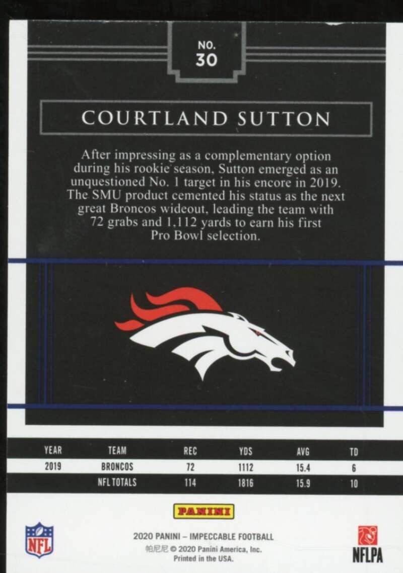 Courtland Sutton Card 2020 Panini Impeccable Silver #30  Image 2