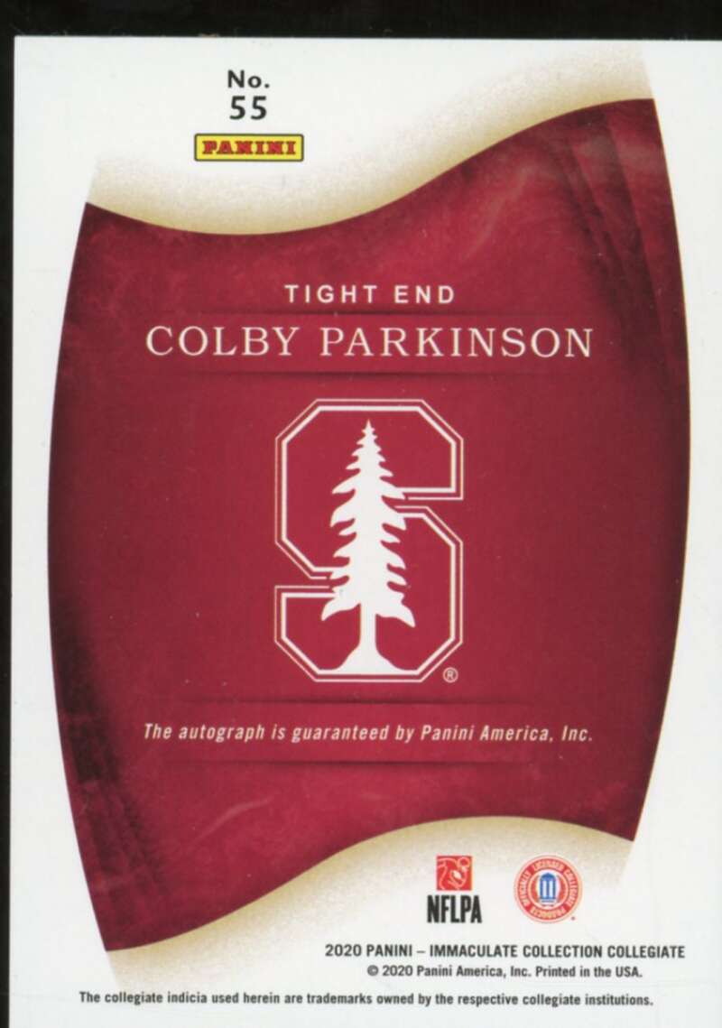 Colby Parkinson AU Rookie Card 2020 Immaculate Collection Collegiate #55  Image 2