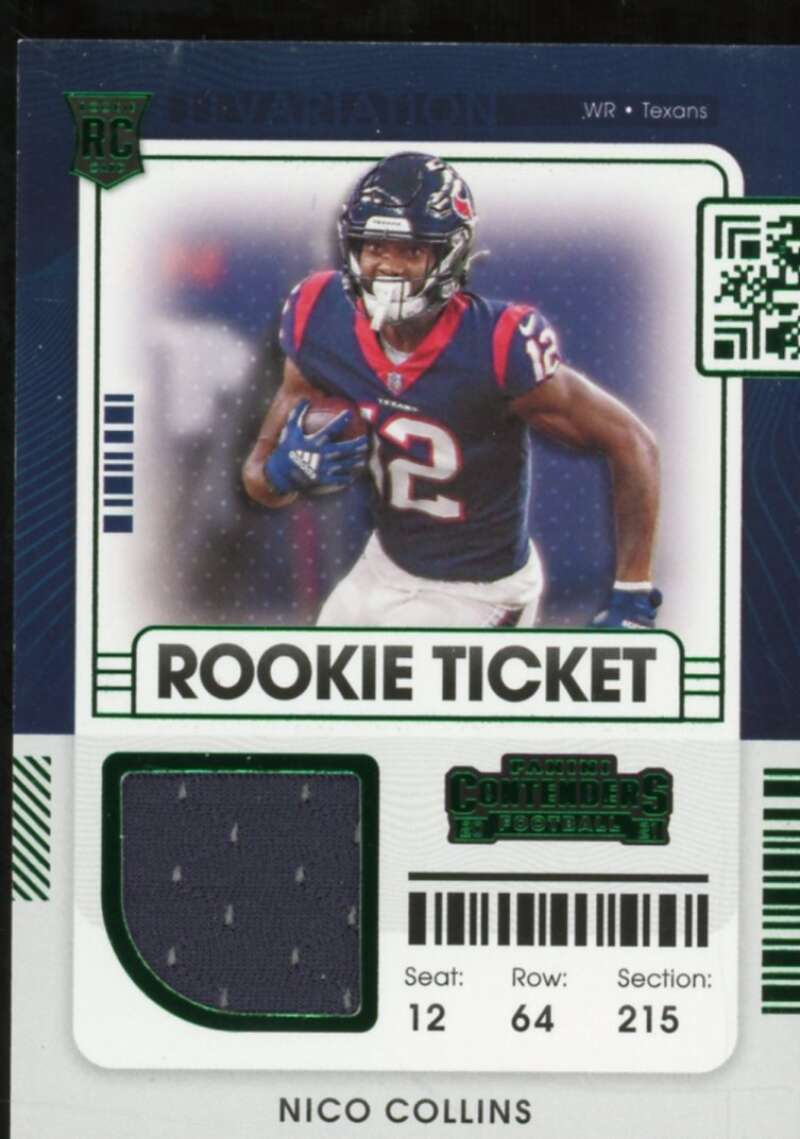 Nico Collins Rookie 2021 Panini Contenders Rookie Ticket Swatches Variation #27  Image 1