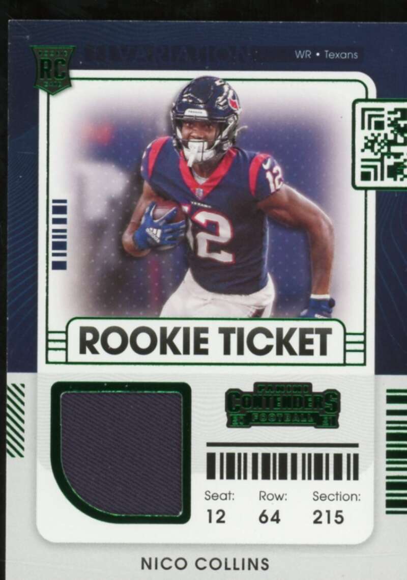 Nico Collins Rookie 2021 Panini Contenders Rookie Ticket Swatches Variation #27  Image 1