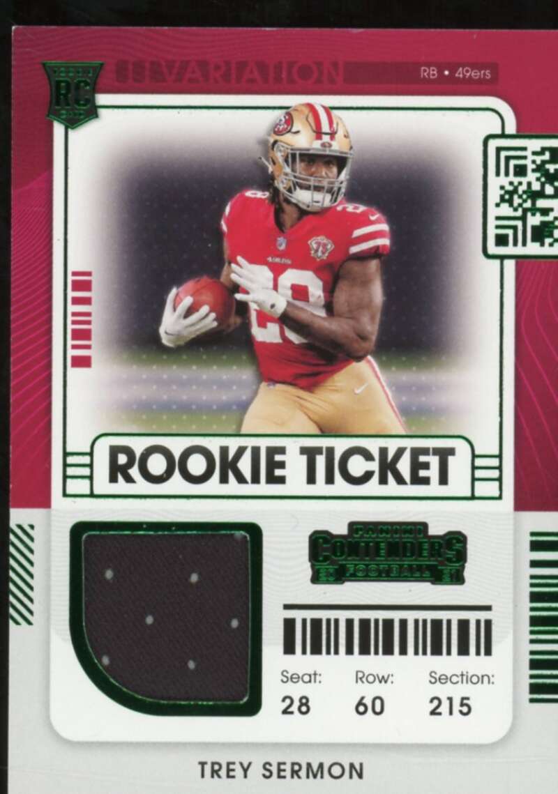 Trey Sermon Rookie 2021 Panini Contenders Rookie Ticket Swatches Variation #26  Image 1