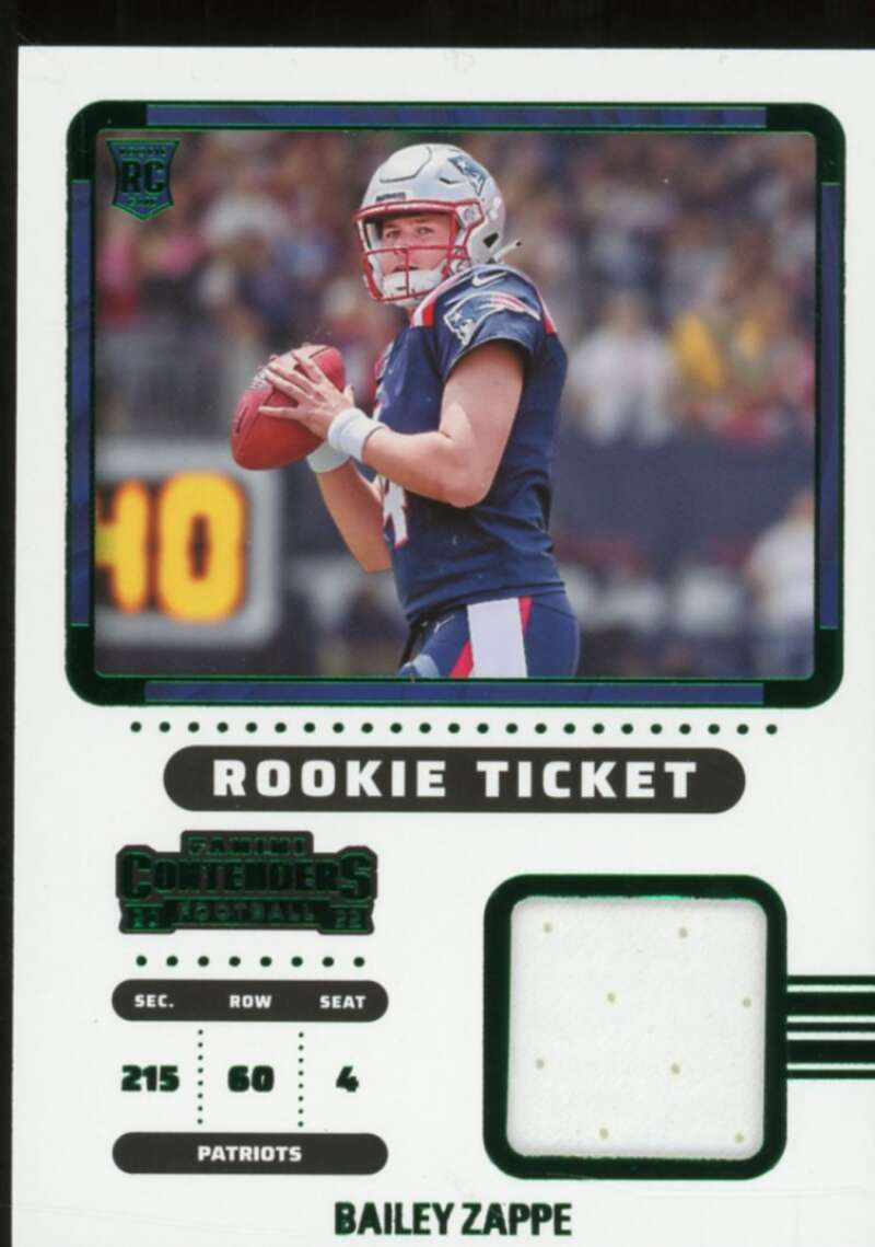 Bailey Zappe rookie Card 2022 Panini Contenders Rookie Ticket Swatches #4  Image 1