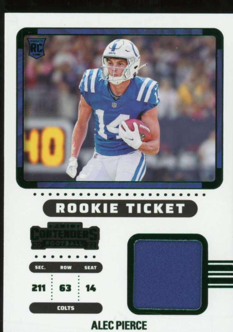 Alec Pierce rookie Card 2022 Panini Contenders Rookie Ticket Swatches #3  Image 1