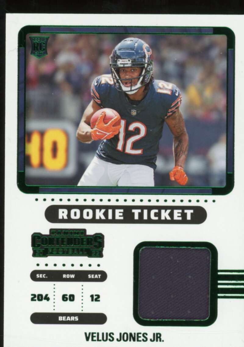 Velus Jones Jr. rookie Card 2022 Panini Contenders Rookie Ticket Swatches #40  Image 1