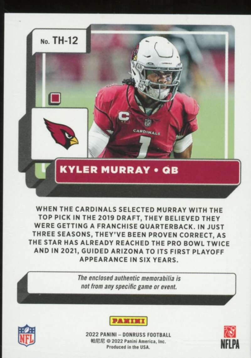 Kyler Murray Card 2022 Donruss Donruss Threads #12  Image 2