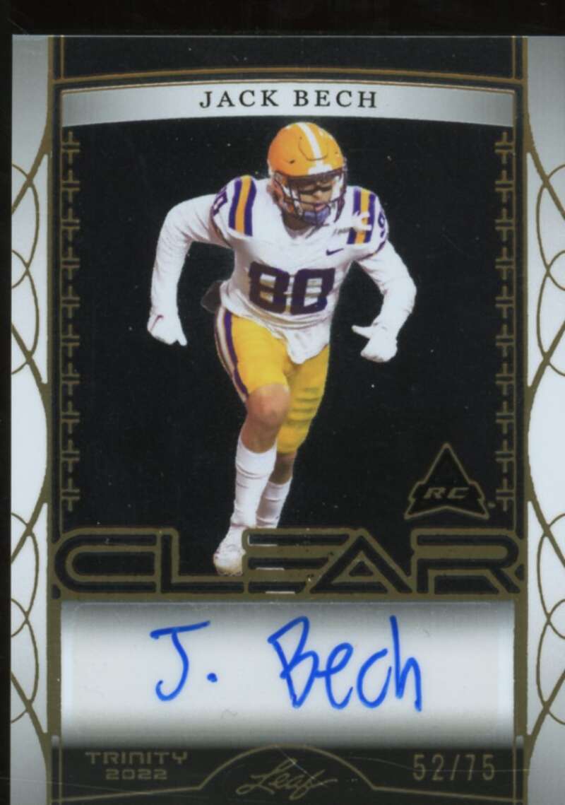 Jack Bech Rookie Card 2022 Leaf Trinity Clear Autographs Gold #CAJB2  Image 1