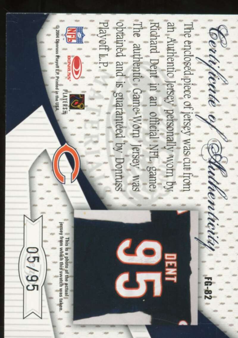 Richard Dent AU 2004 Leaf Certified Materials Fabric Game Jersey Number #FG82  Image 2