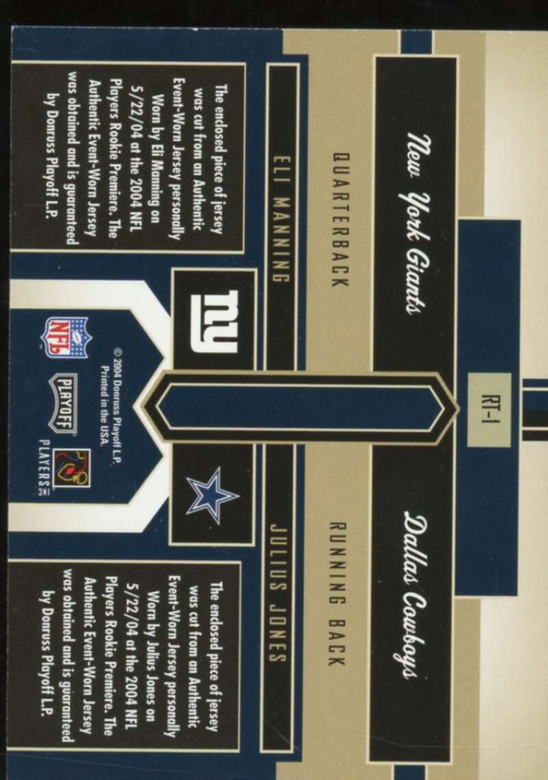 Eli Manning/Julius Jones Rookie 2004 Playoff Honors Rookie Tandem Jerseys #RT1  Image 2