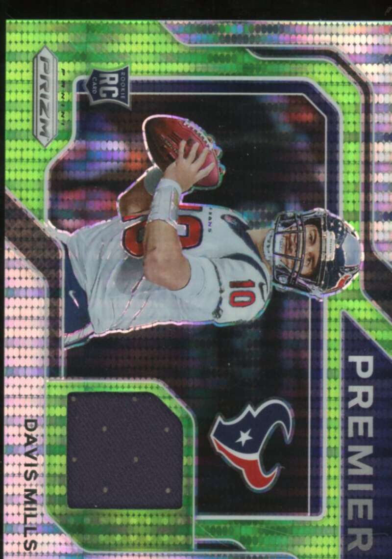 Davis Mills Rookie Card 2021 Panini Prizm Premier Jerseys Neon Green Pulsar #19  Image 1