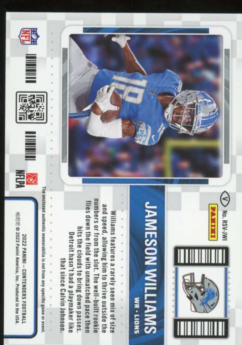 Jameson Williams 2022 Panini Contenders Rookie Ticket Swatches Variation #24  Image 2