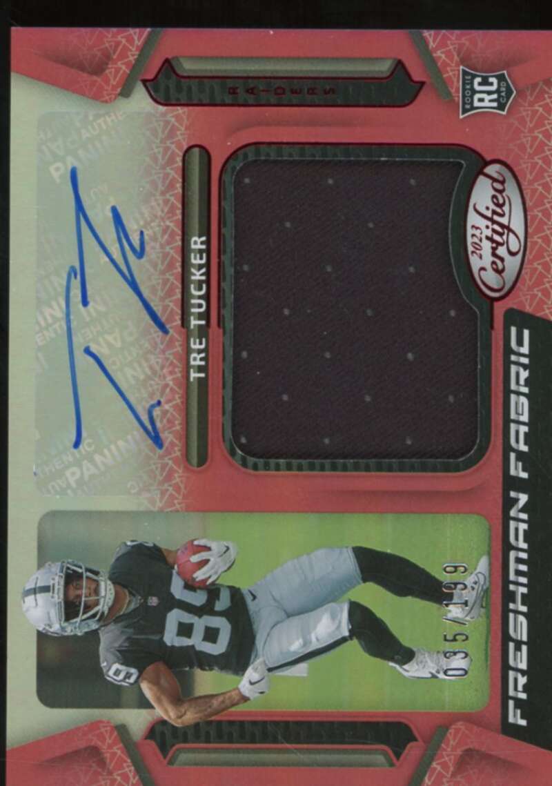 Tre Tucker Rookie Card 2023 Certified Freshman Fabric Mirror Signatures Red #30  Image 1