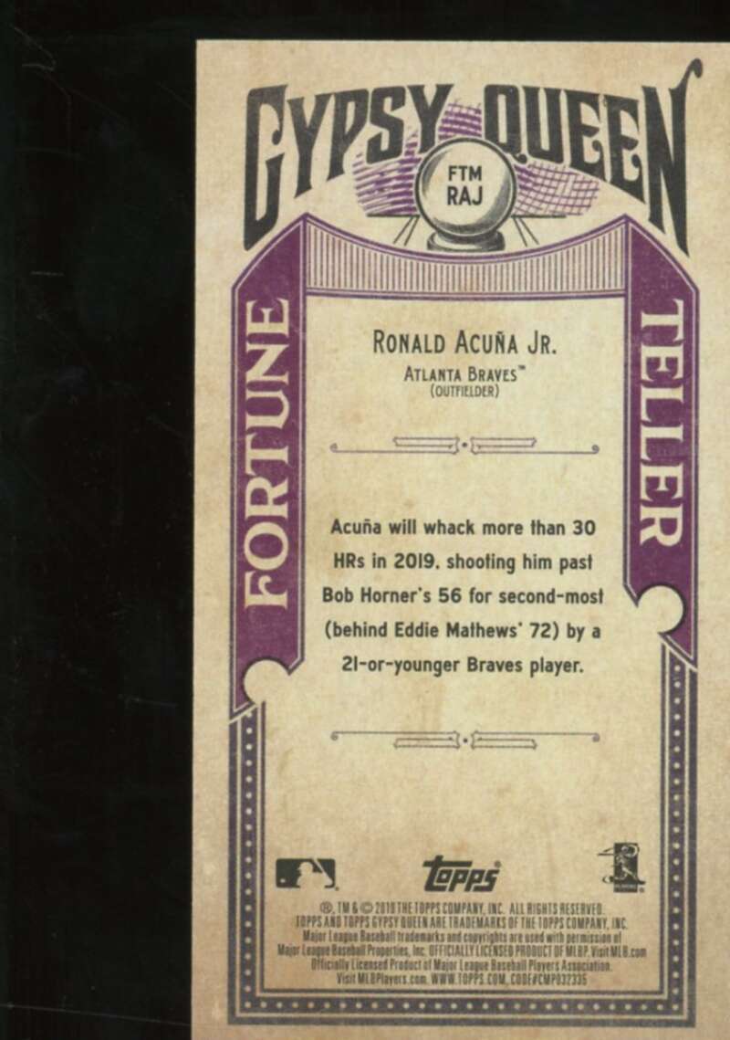 Ronald Acuna Jr. Card 2019 Topps Gypsy Queen Fortune Teller Mini #FTMRAJ  Image 2