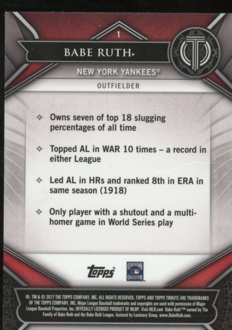 Babe Ruth (crease on back) Card 2017 Topps Tribute Green #1  Image 2