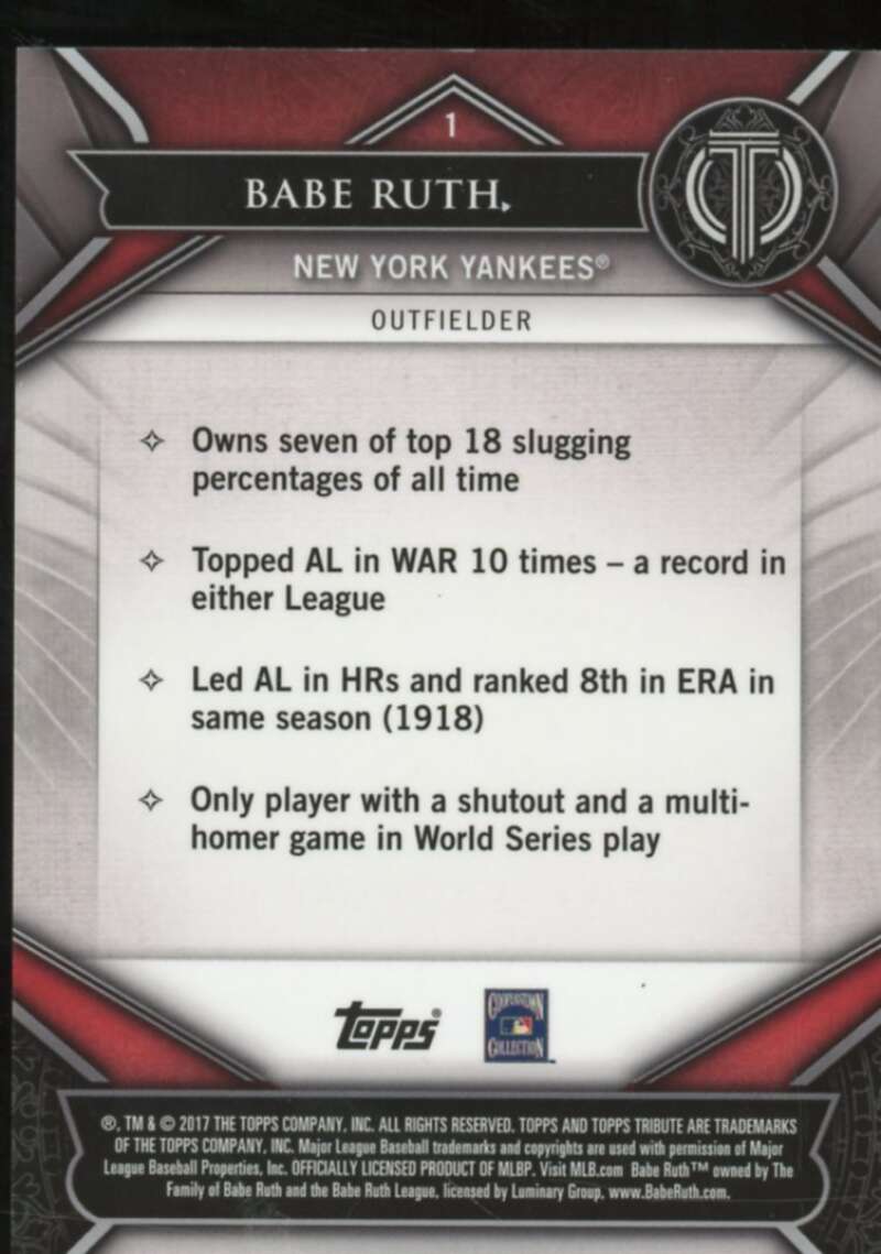 Babe Ruth Card 2017 Topps Tribute Green #1  Image 2