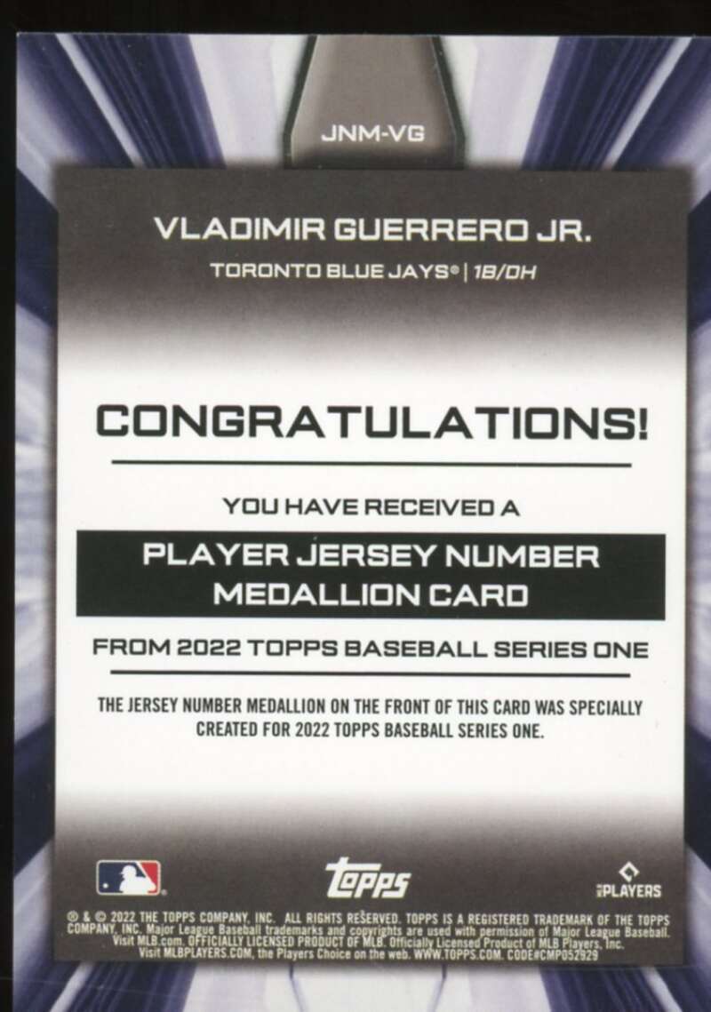 V. Guerrero Jr. 2022 Topps Commemorative Player Jersey Number Medallions #JNMVG  Image 2