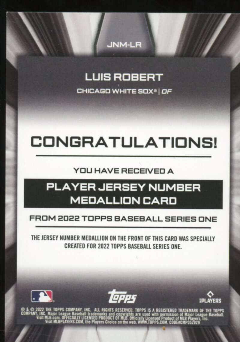 Luis Robert 2022 Topps Commemorative Player Jersey Number Medallions #JNMLR  Image 2