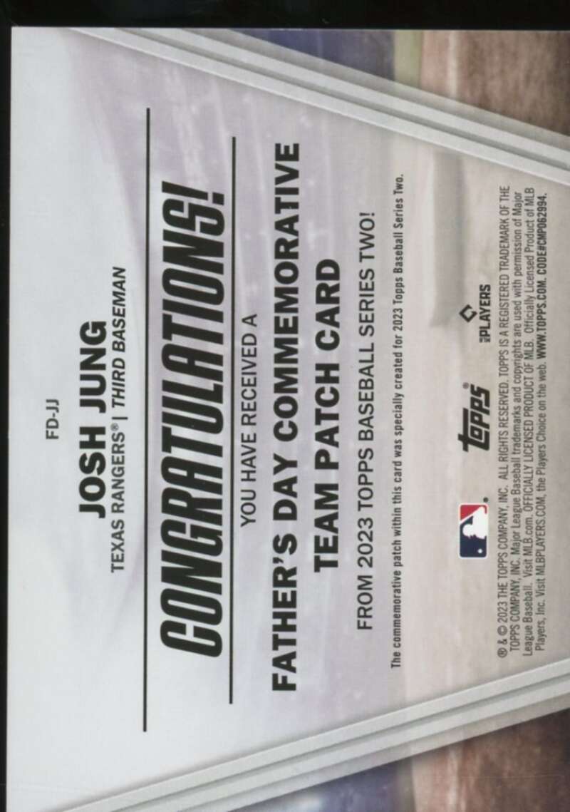 Josh Jung Card 2023 Topps Father's Day Commemorative Team Patches #FDJJ  Image 2