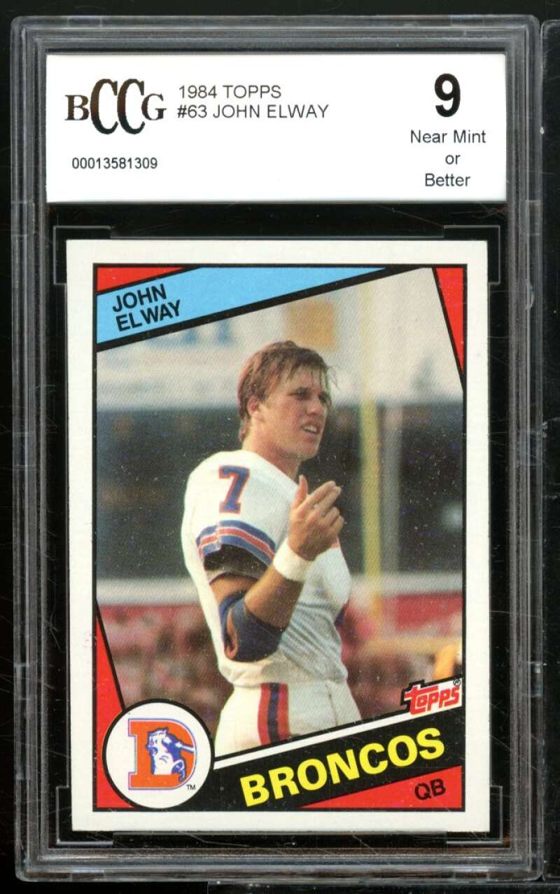 1984 Topps #63 John Elway Rookie Card BGS BCCG 9 Near Mint+ Image 1