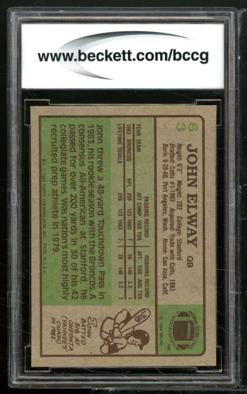 1984 Topps #63 John Elway Rookie Card BGS BCCG 9 Near Mint+ Image 2