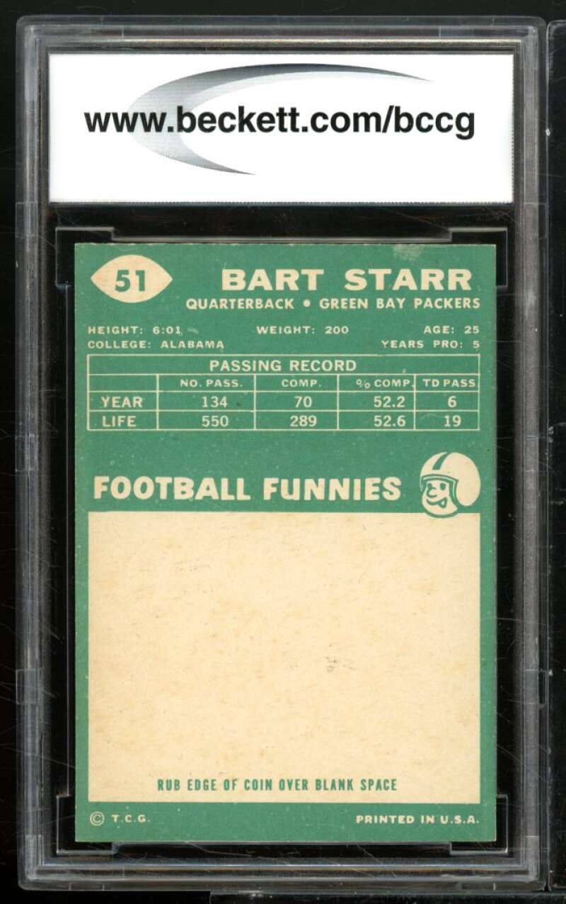 1960 Topps #51 Bart Starr Card BGS BCCG 8 Excellent+ Image 2