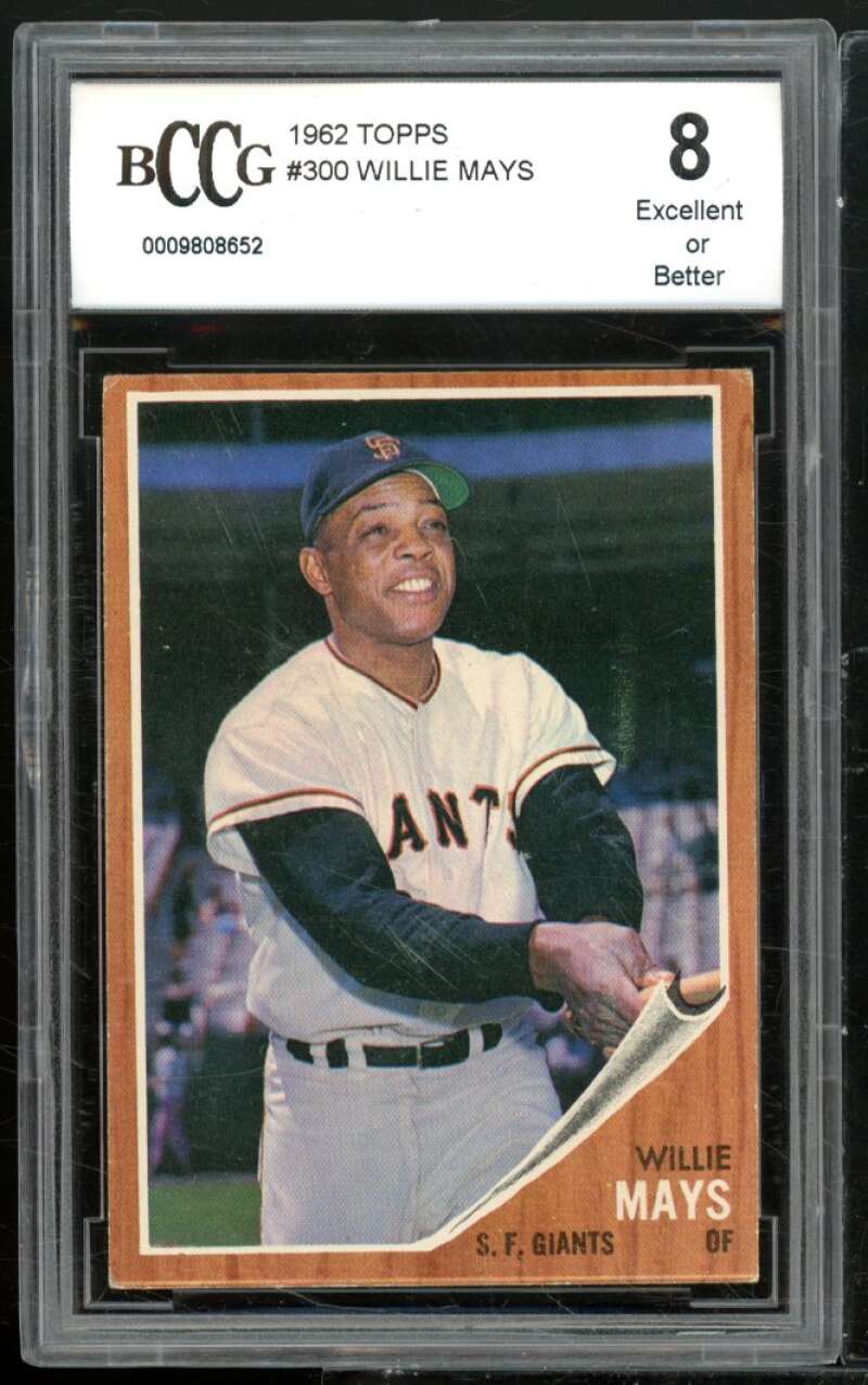 1962 Topps #300 Willie Mays Card BGS BCCG 8 Excellent+ Image 1