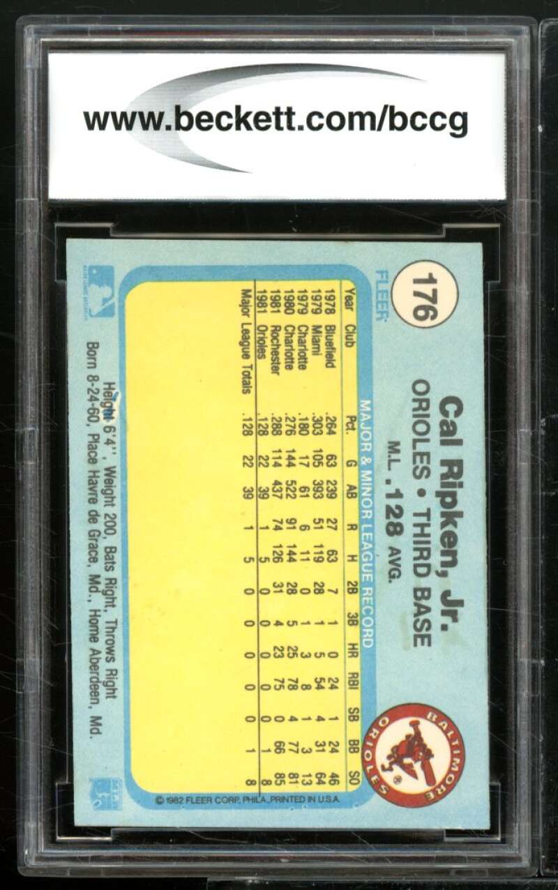 1982 Fleer #176 Cal Ripken Jr Rookie Card BGS BCCG 8 Excellent+ Image 2