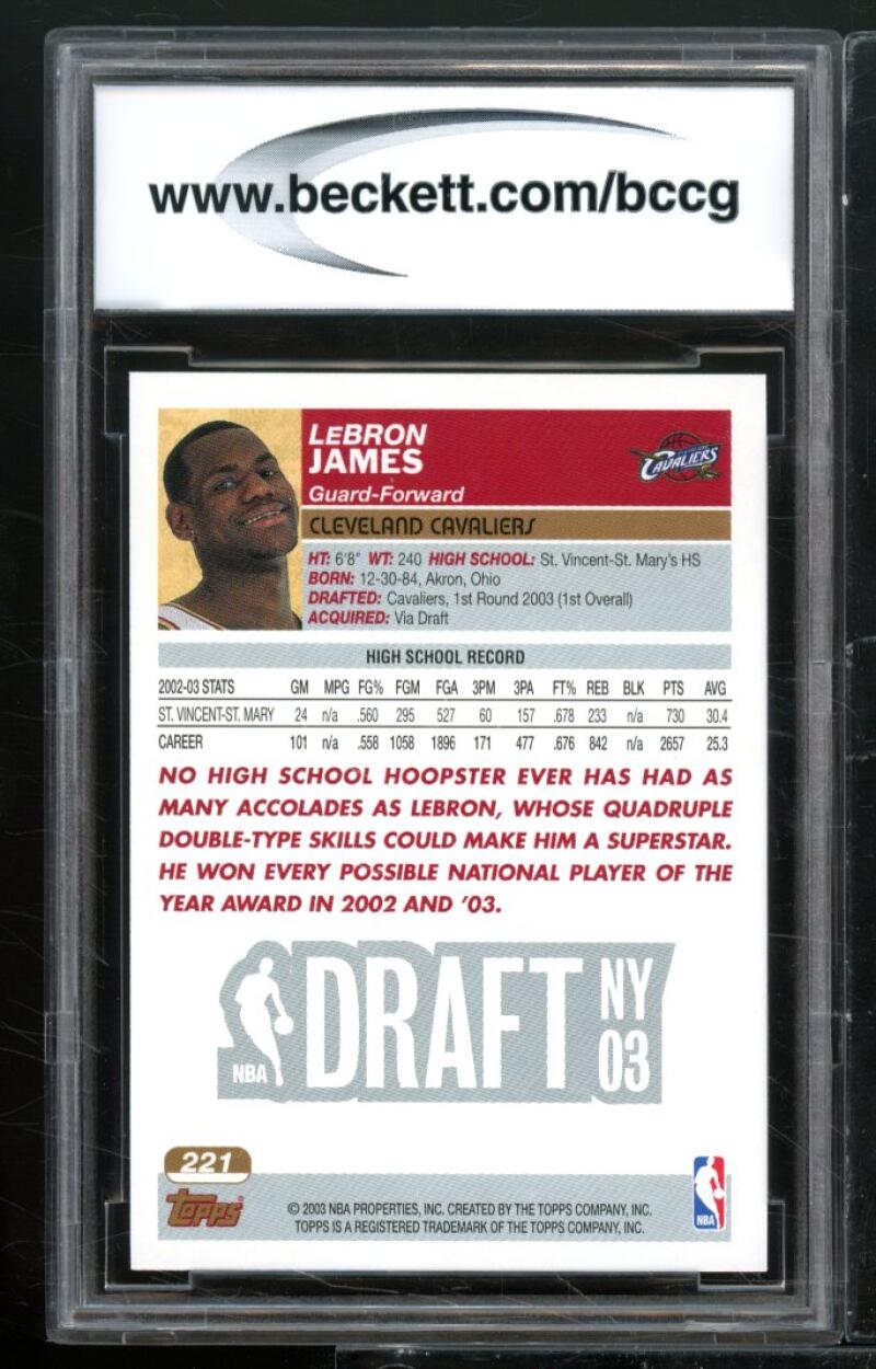 2003-04 Topps #221 Lebron James Rookie Card BGS BCCG 9 Near Mint+ Image 6