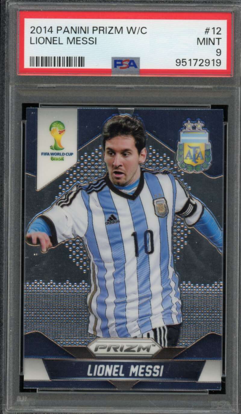 Lionel Messi Card 2014 Panini Prizm W/C #12 PSA 9 Image 1