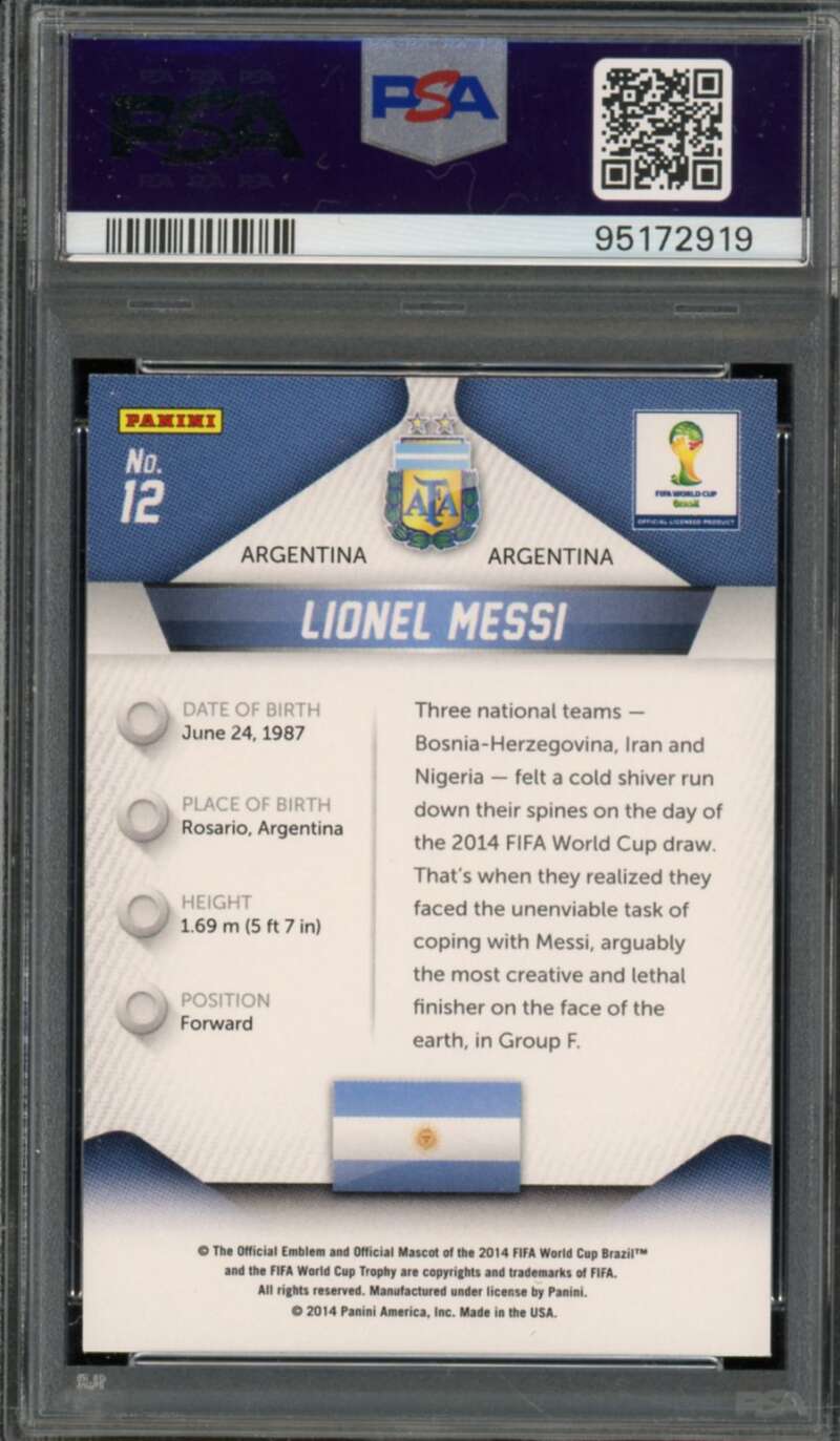 Lionel Messi Card 2014 Panini Prizm W/C #12 PSA 9 Image 2