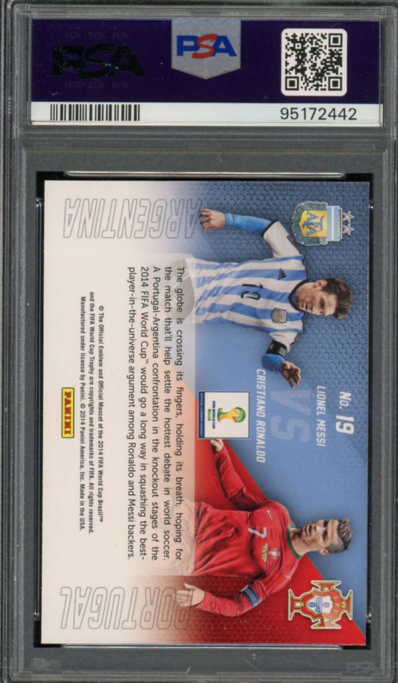 Cristiano Ronaldo/Lionel Messi Card 2014 Panini Prizm W/C #19 PSA 9 Image 2